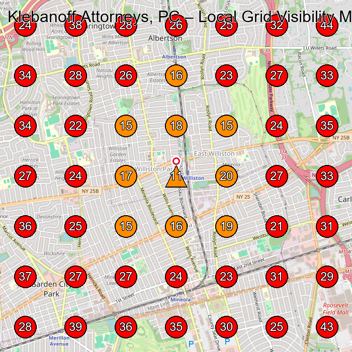Klebanoff Attorneys, PC GeoGrid visibility map for Lawyer in Mineola